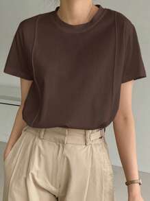 Dazy-Less Solid Seam Detail Tee Old Money Style, Business Casual Women