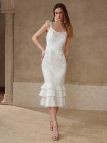 MOTF JACQUARD RUFFLE HEM DRESS - White - View 4
