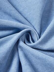 SHEIN Jacquard Tassel Collar Blue Denim Dress For Teenage Girls - Light Wash - View 4