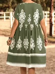 EMERY ROSE Vestido de lino simple y de moda talla grande, adecuado para atuendos de verano, campo y primavera para mujeres, atuendos de verano para mujeres, ropa bohemia para mujeres, ropa occidental para mujeres - Multicolor - Ver 2