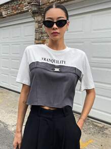 DAZY T-Shirt Court À Lettres Bicolore