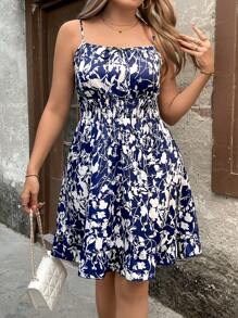 SHEIN Clasi Women's Elegant Floral Lace Up Spaghetti Strap Mini Dress