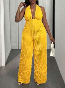 Slaydiva Plus Size Seksowny i elegancki halter bez ramiączek z odkrytymi plecami proste spodnie z tkaniny krowiej Louver