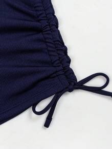 SHEIN Swim Women Drawstring Side Swim Bottoms For Summer Beach Vacation - Navy Blue - View 3
