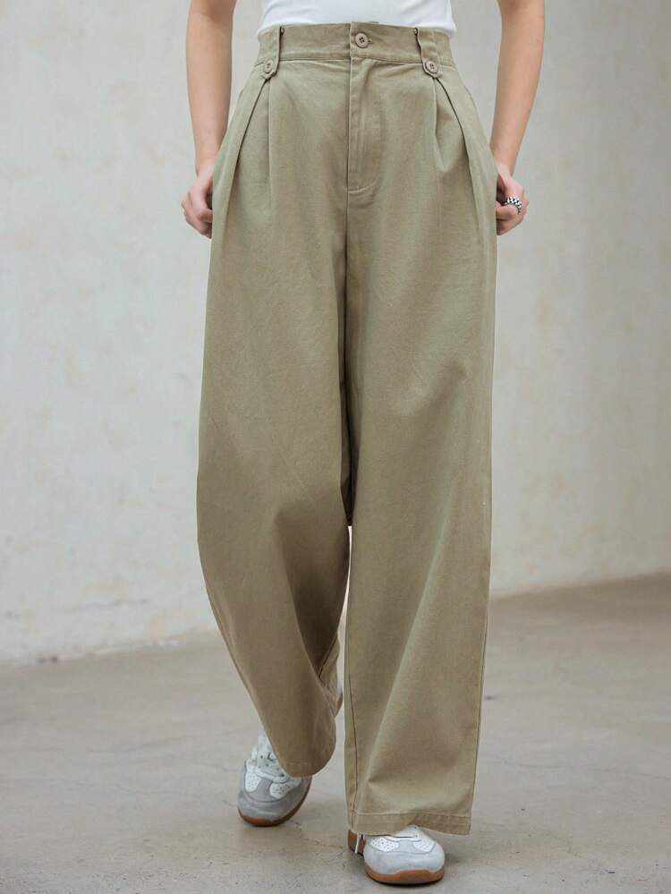 Women's Pleated Design Solid Color Loose Straight-Leg Casual Pants,Fall Clothes Business Casual Woman Work Clothes