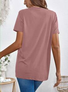 SHEIN Maternity Heart Print Short Sleeve Cotton Top With Nursing Function