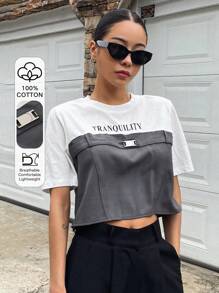 DAZY T-Shirt Court À Lettres Bicolore