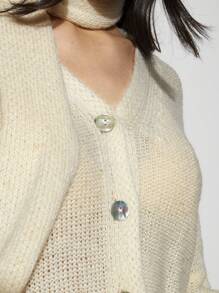 COSMINA Women's Casual Solid Color Dropped Shoulder Lantern Sleeve Cardigan - Apricot - View 2