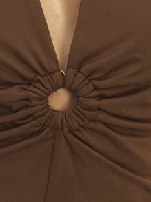 SHEIN Unity Cut Out Tie Backless Sexy Halter Top. Spring Tops - Brown - View 5