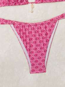 Swim Mod Plus Size Women 2szt. Losowy kwiatowy złoty odpinany pasek Elegancki zestaw strojów kąpielowych na plażę