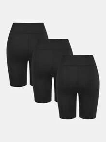 SHEIN Girlism 3pcs/Set Tween Girls Basic Solid Knitted Elastic Waist Skinny Leggings, Casual Homewear & Sports Wear, Black, School, Campus, College - Black - View 2