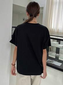DAZY Letter Graphic Raglan Sleeve Tee - Black - View 7
