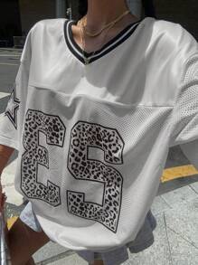 Muchica 灰色网眼运动衫女款印花 T 恤 - 灰色 - 查看 3