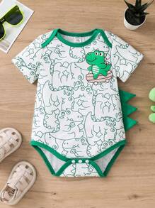 男婴恐龙3D尾巴设计连体衣，休闲夏季连体衣 - 綠色 - 查看 3