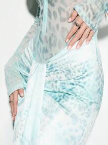 KIZN Váy Maxi Đi Biển Thanh Lịch Có Thiết Kế Voan Phía Trước, Họa Tiết Động Vật Thanh Lịch, Trang Phục Nghỉ Mát, Thời Trang Ngày Lễ Mùa Hè, Váy Dài Dự Tiệc Buổi Tối - Màu xanh Bạc hà - Xem 4