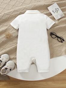Baby Jungen Kleidung: Einfarbiger, kabelgestrickter Jacquard-Strickpullover, Zweiteiler mit V-Ausschnitt ärmellose Kontrast-Rüschen-Hemdkragen, Holzflecken-Strickjacke, einfarbiger kurzärmeliger Romper, Sommer Sport Retro Lässig Street Stil Marine Fliege 1 Stück, geeignet für Gentleman, Outdoor, Schule, Urlaubstragen - Grau - Übersicht 2