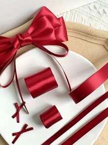 SHEIN 1 条 25 码酒红色丝缎蝴蝶结装饰带 - 非常适合婚礼、派对、礼品包装和手工 DIY、花束包装、烘焙蛋糕、生日礼物包装，0.6cm/1cm/1.5cm /2cm/2.5cm/4cm/5cm 共 7 种宽度可选