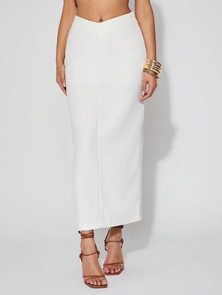 SHEIN Unity Skirt Maxi Spring V-Waistband Festival Summer Brunch Vacation Tropical Western Boho Cute Bridal Dinner Prom Thanksgiving Christmas NYE New Years Eve Outfits For Women - White - View 1