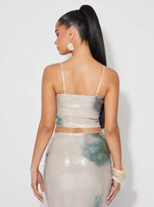 SHEIN Unity Spring Sequin DetailCamisole Top Summer Festivals For Bridal, Wedding,Graduation, Dinner,Prom - Green - View 2