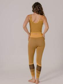Aralina Leggings da donna casual e da fitness con stampe di lettere e righe - Castano - Visualizzare 2