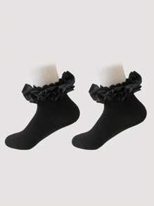 ROMWE Kawaii 3 pares de calcetines medianos de mujer con diseño de encaje, en rojo, negro y blanco - Multicolor - Ver 4