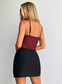 Aloruh Women's Sexy And Elegant Sheer Mesh & Lace Splice Bodysuit Women Burgundy Bodysuit