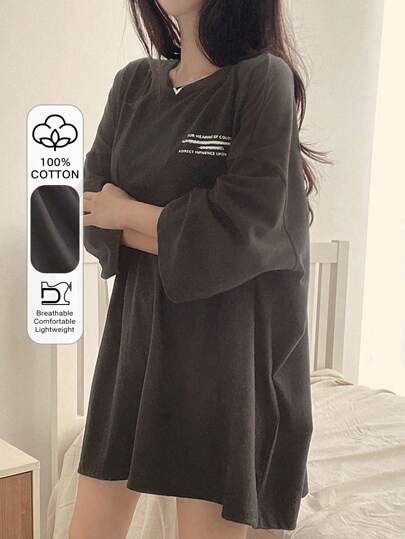 DAZY 女士标语印花落肩T恤夏季超大码T恤