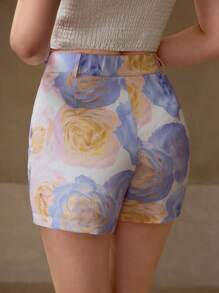 MOTF PREMIUM 亚麻剪裁花卉印花短裤 - 淡紫色 - 查看 5