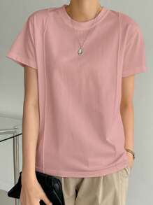 Dazy-Less Blusa con detalle de costura sólida, estilo casual de negocios para mujer trabajadora - Rosa Pálido - Ver 4