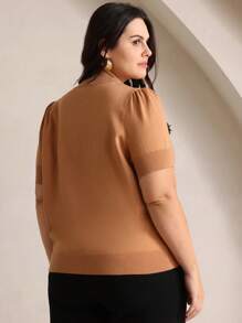 Anewsta Plus Size Fashionable & Elegant Bejeweled Bee Decorated Women Sweater Tee Top, Spring/Summer - Khaki - View 2