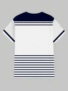 Manfinity VCAY Men's Vacation Casual Colorblock Striped Anchor Printed T-Shirt