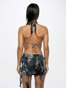 SUMWON WOMEN Body con stampa effetto delavè, scollo alla halter, taglio davanti aperto, retro scoperto, senza maniche, stile rock, pezzo di per festival, feste e attività da ballo