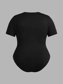 Solflare Plus Size Basic Round Neck Short Sleeve Bodysuit - Multicolor - View 9
