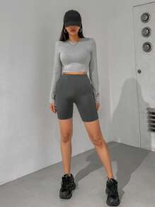 DAZY Plain Color Leggings For Women, Simple And Fashionable,Back To School Clothes - Dark Grey - View 3