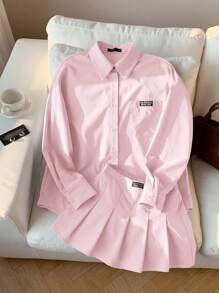 Comfortcana 2 件套女士新款衬衫和百褶裙 - 粉色 - 查看 4