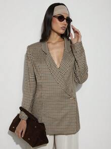 COSMINA 女士办公室休闲卡其色短款西装外套连衣裙，适合工作和通勤，春夏季 - 卡其色 - 查看 5