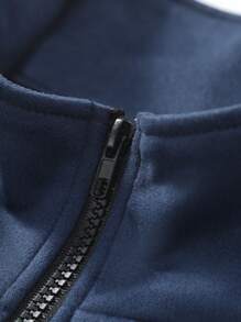 Manfinity Homme Plus Size Men Solid Color Half Zipper Long Sleeve Pullover Sweatshirt, Fall - Navy Blue - View 6