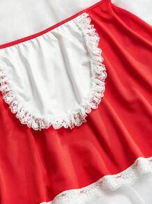 Set Atasan dan Rok Model Halter Neck Warna Polos untuk Remaja Perempuan (2 Potongan: Atasan dan Rok) - Merah - View 4