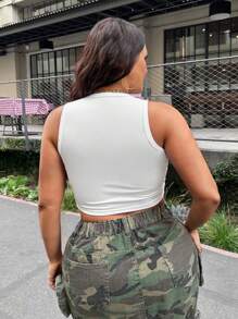SHEIN EZwear 加上标语图案短款背心，我舔盐吞下龙舌兰酒并吮吸酸橙，夏天 - 白色 - 查看 2