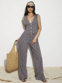 COSMINA Women Striped Button-Front Tank Top, Business Casual For Summer - Multicolor - View 3