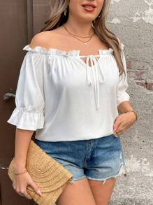 Breezaya Blusa informal para mujer de talla grande con hombros descubiertos, mangas cortas y escote de corazón, adecuada para vacaciones y uso diario