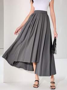 Modelyn Women Casual Commuting Solid Color Pleated Asymmetric Hem Skirt Summer For Women Airport For Women Old Money Style Women Skirt
