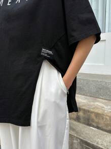 DAZY 字母图案落肩 T 恤 夏季 - 黑色 - 查看 5