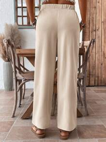 SHEIN LUNE Quần Hammer thiết kế túi vải lanh Jacquard màu cho nữ - Màu be - Xem 2