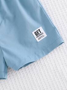 Cozy Pixies Set de 2 piezas para bebé niño con Top tipo jersey de manga corta con cuello decorativo de punto a rayas de colores y pantalón corto de cintura elástica de unicolor