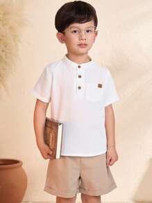 WESTFADE Young Young Boy Casual College Style Linen Shirt And Shorts Set