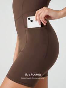 GLOWMODE 6 英寸 FeatherFit™ Peak Motion 收腹可转换肩带紧身连体衣 带侧袋 低冲击瑜伽工作室普拉提日常休闲装 可拆卸罩杯 - 肉桂靈感 - 查看 5