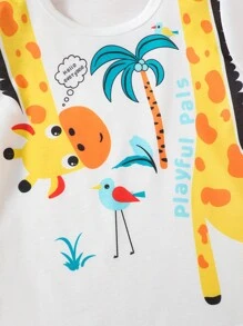 SHEIN Young Boy Cute Cartoon Letter Print Round Neck Short Sleeve T-Shirt Tshirt For Kids T Shirt For Kids Summer Clothes For Kids Kids Tops Summer Summer Shirts For Kids Giraffe - White - View 7