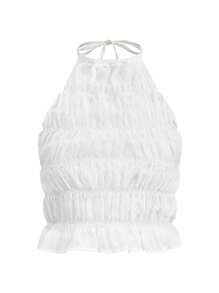 MUSERA Boho, Going Out Tops, Halter Tops Shirred Soft Crop Top Vacation  Beach Vacation  Ibiza Festival ,Elegant - White - View 4