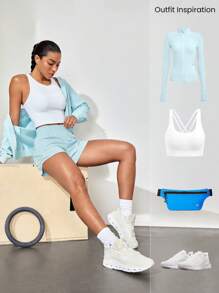 GLOWMODE 4 英寸 VitalSwift 速干超轻中腰抽绳腰部反光跑步短裤内置防臭内衣拉链口袋高强度健身跑步训练 - 水藍色 - 查看 9